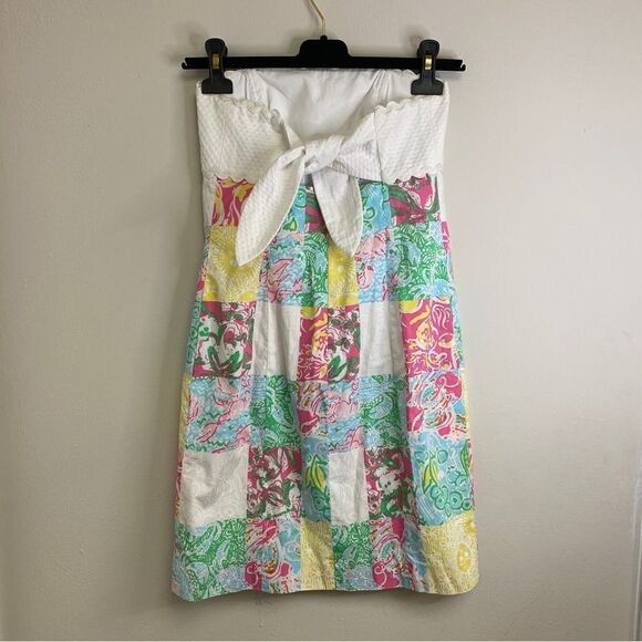 Lilly Pulitzer Franco Strapless Patchwork Quilt Colorful Tie Back US 0 - Picture 3 of 5